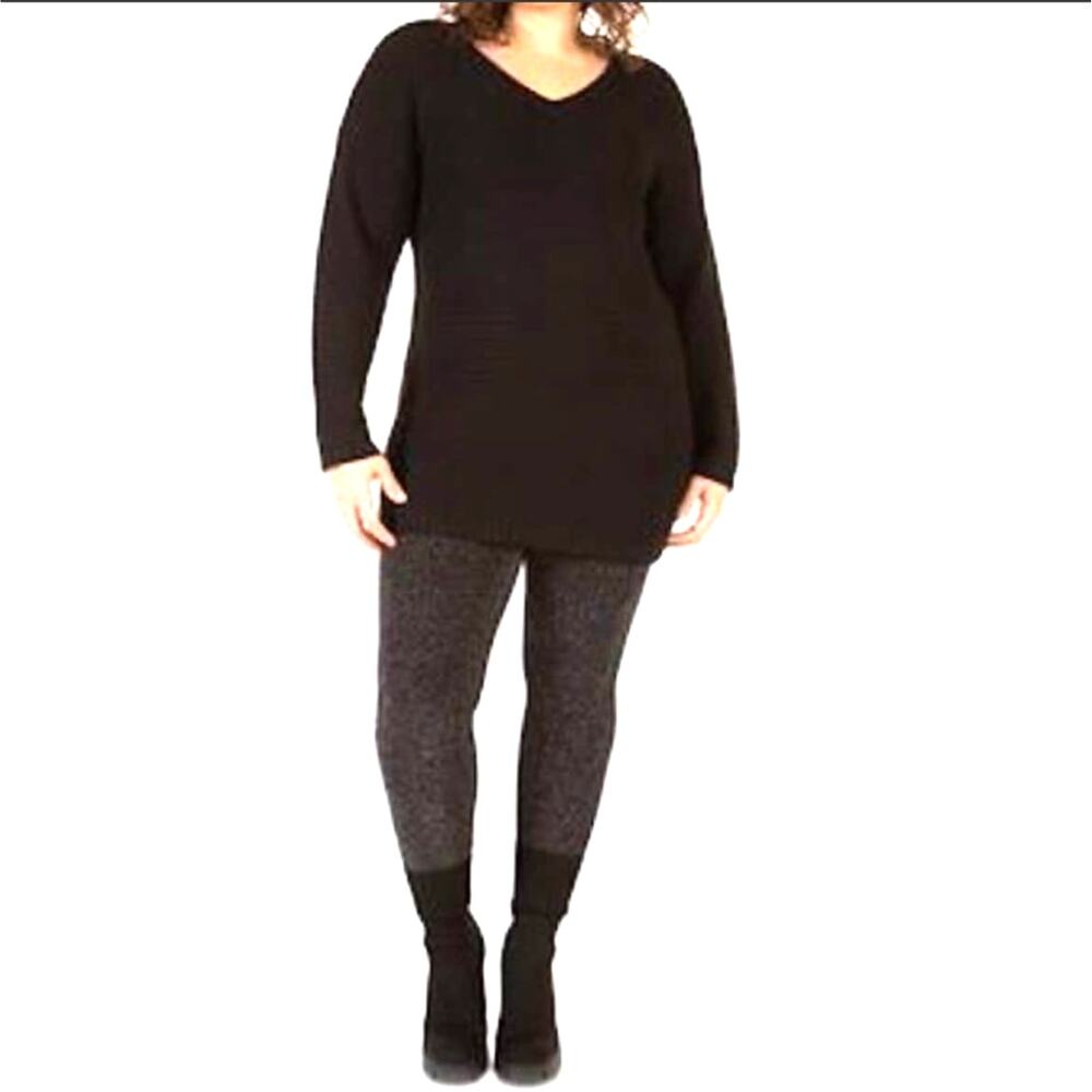 New Black Tape_ Size 1X Black Knit Long Sleeve V-Neck Sweater Dress
